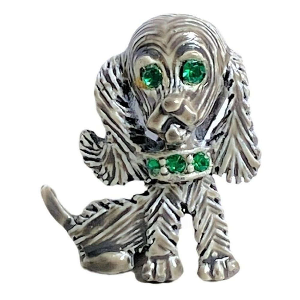 Vintage Signed Gerry's Enamel Dog Brooch Pin Green